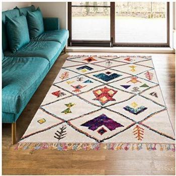 Alfombra Moderna Berbère Cuadrada Blanca 160x160 Ideal para Habitación