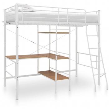 Estructura de litera con mesa de metal blanco 90x200 cm