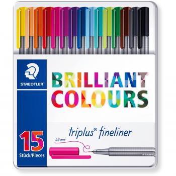 Rotuladores Triplus Fineliner Colores Brillantes Staedtler - 15 Piezas