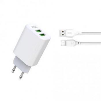 XO Pack Cargador de Corriente L85C 2.4A + Cable Micro USB - Color Blanco