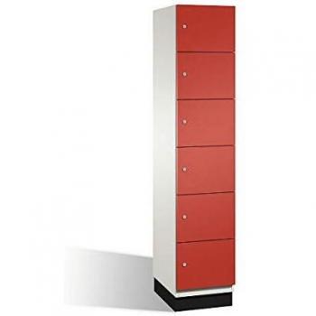Armario de compartimentos bajo llave CAMBIO C+P, 6 compartimentos, acero, color blanco y rojo, medidas B 400 mm