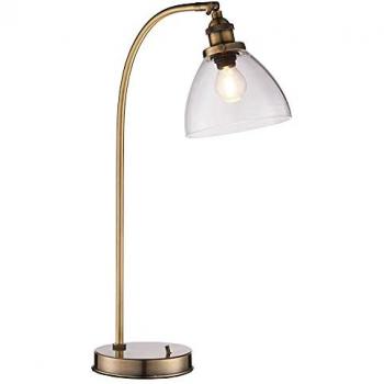 Lámpara de mesa Hansen de acero con acabado en latón antiguo, 1 luz, vidrio, casquillo E14