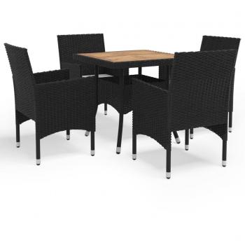 Conjunto de muebles de jardín 5 piezas ratán sintético negro y acacia