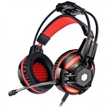 XIBERIA E2 3.5mm Cómodo Auriculares Sobre la oreja de Estéreo Bajo para Juegos de PC con Micrófono-Negro&Rojo