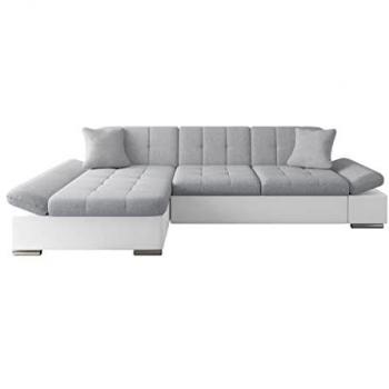 Sofá rinconero Comfivo 219, dimensiones 278 x 76 x 151 cm, tapizado en Soft 017 y Bristol 2460, con reposabrazos regulables, diseño en forma de L