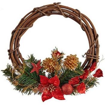 Corona de Navidad 30,48 cm Rojo Madera Verde Plástico