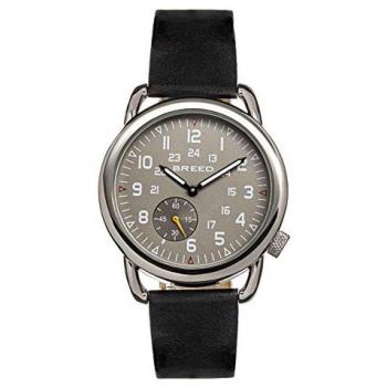 Breed Regulator Leather Watch with Second Sub-dial - Grey/Gunmetal, One Size