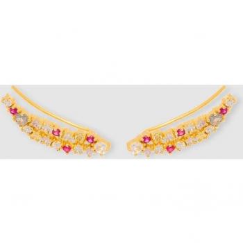 Pendientes Blossom Sauvage en dorado con circonitas fucsia y diseño trepador