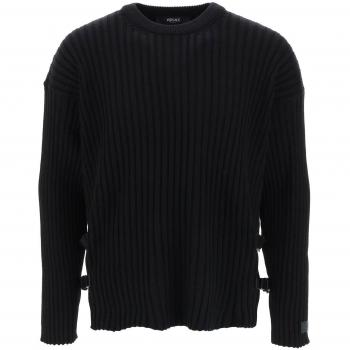Versace Men's Crew-Neck Wool Sweater in Black | Size 48 | 10117901A08069 Color 1B000