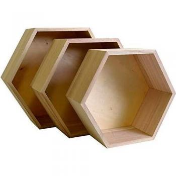 Artemio 14001892 - Juego de 3 estantes hexagonales para Decorar, Madera, Beige, 30 x 26,5 x 10 cm