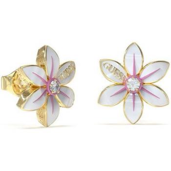 Pendientes Guess White Lotus de acero dorado con detalles elegantes