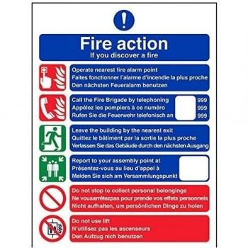 VSafety - Letrero multilingüe de acción contra incendios