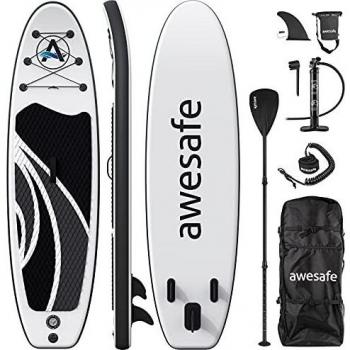 AWESAFE Tabla de Paddle Surf Inflable 305x80x15cm Sup con Accesorios ISUP Mochila, Aleta, Paleta, Bomba de Doble acción, Correa, Bolsa Impermeable, para jóvenes y Adultos