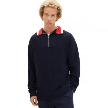 Jersey de hombre cuello semicisne con cremallera liso