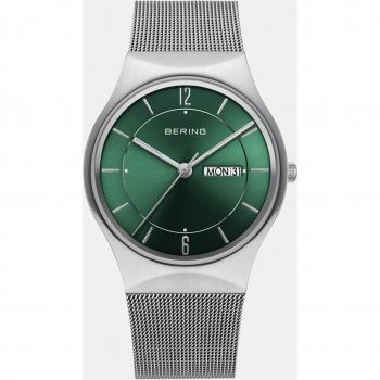 Bering Classic Men's Day-Date Watch 38mm Green Silver Stainless Steel Mesh Band