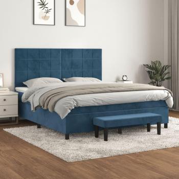 Cama Box Spring con Colchón de Terciopelo Azul Oscuro 160x200 cm
