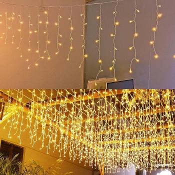 Tira de luces LED Cortina Exterior/Interior con 144/288 LEDs y cable transparente para uso por Batería