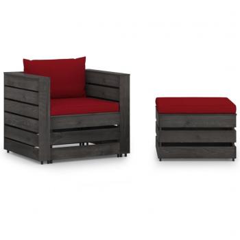Set de Salón de Jardín 2 Piezas con Cojines de Madera Impregnada Gris