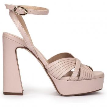 Pedro Miralles - Sandalias de tacón de mujer de piel en color rosa palo con plataforma, modelo MONTEFIORALLE, hecho a mano en España