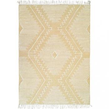 Alfombra BOHO ZIG ZAG de algodón y lana natural con motivos en zigzag, tamaño 120 x 170 cm, color Beige