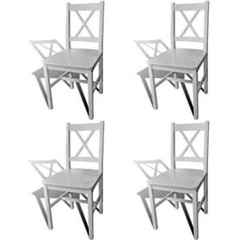 vidaXL 4 sillas Blancas de Comedor Hechas de Madera de Pino