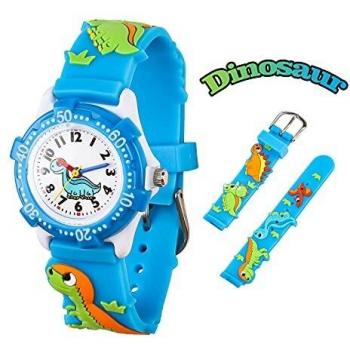 El Reloj de Niños de Vinmori, Reloj de Cuarzo con Dibujos Animados Bonitos de 3D a Prueba de Agua Regalo para Chicos Niños y Niñas Dinosaurio-Azul y Blanco