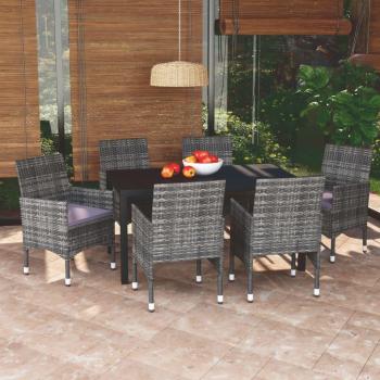 Juego de comedor de jardín 7 piezas con cojines de polyrattan gris