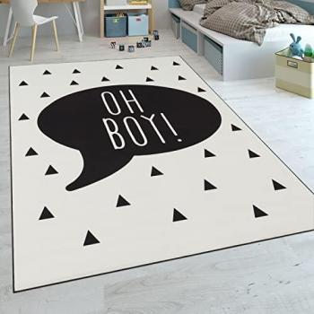 Alfombra Habitación Infantil De Moda Niño Bebé Lavable Frase Blanco Negro 120x160 cm - Paco Home