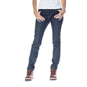 Ixon Pantalones de Moto para Mujer Maddie Crudo Oscuro - Jeans de moto, color crudo oscuro, diseño específico para mujeres, fabricados con material resistente a la abrasión, incluyen protecciones en las rodillas y caderas
