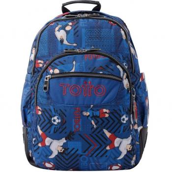 Mochila Escolar Totto Crayoles con Diseño de Futbolistas - Color Azul
