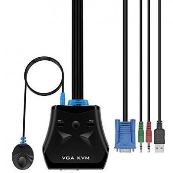 AISENS - A111-0411 - CONMUTADOR KVM VGA USB 1U-2PC+Cable, Negro