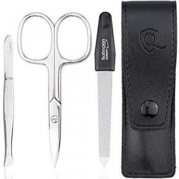 marQus set de manicura de 3 piezas de Solingen Alemania - Lima, tijeras y pinza de acero, ideal para viaje, estupendo como regalo para mujer y hombre, color negro