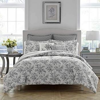 Laura Ashley Home Ultra Soft Comforter, All Season Premium 7 Piece Bedding Set, Stylish Delicate Design for Home Décor, Cotton, Shadow Grey, king