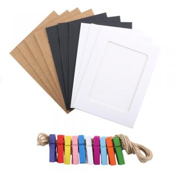 LULUNA 10 pcs set DIY marcos de fotos de papel decoración para pared y boda Álbum colgantes marco de papel de kraft con cuerda de cáñamo y clips