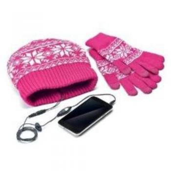 Celly Kit de Auriculares y Guantes estéreo con Tapa para Pantalla táctil - Rosa