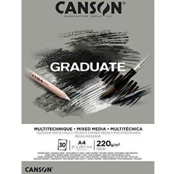 CANSON Graduate, Papel Mixed Media, Doble cara: Granulada y lisa, 220g, Encolados por el lado corto