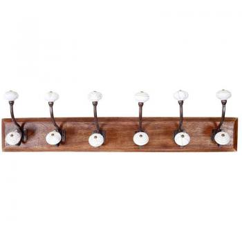 Perchero Adorno Pared ORIGEN Home Decor con Pomos Dobles, Color Marrón, Dimensiones 19x70x12cm, Modelo 30543
