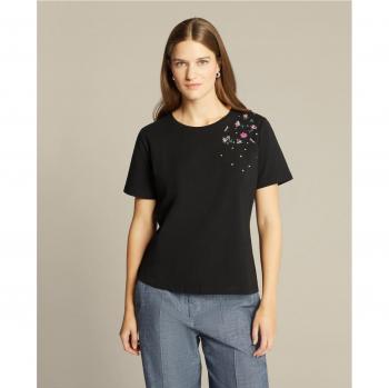 Camiseta Bordada Elena Mirò - Alambre y Cuentas - Escote Redondo - Mangas Cortas