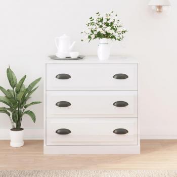 Aparador de madera contrachapada blanco brillante 70x35,5x67,5 cm con puertas y cajón para almacenamiento, mueble auxiliar moderno para salón