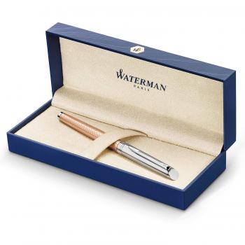 Waterman Hémisphère Deluxe pluma estilográfica, lacada con ondas en color rosa y acabado cromado, plumín fino con cartucho de tinta azul, estuche de regalo