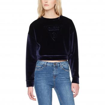 GUESS Cropped Velvet Fleec, Camiseta de Manga Larga para Mujer, Blanco