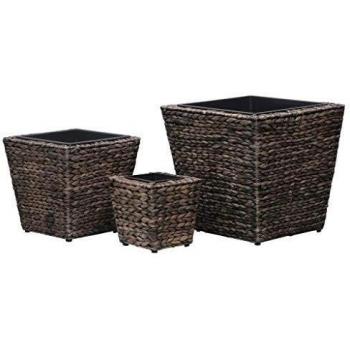 vidaXL Conjunto Arriates 3 Piezas Jacinto de Agua Marrón Jardinería Flores Accesorios Macetas Floristería Modelo Rústico Diferentes Tamaños Duradera