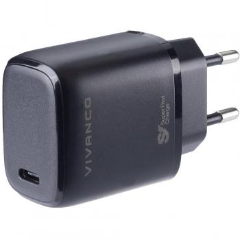 Cargador de pared Vivanco 63137 USB-C 25W Super Fast Negro Interior