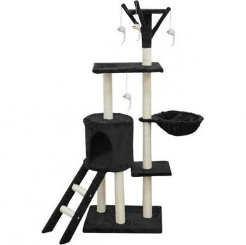 Rascador para Gatos Jipsy Negro 79 x 34 x 138 cm - 3 plataformas, 1 poleiro, 1 canil, 1 escada, postes para arranhar