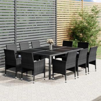 Juego de comedor de jardín 11 piezas en ratán sintético gris