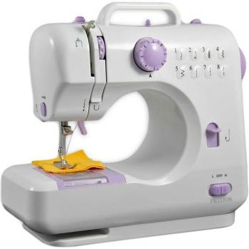 PRIXTON P110 - Mini Maquina de Coser Portatil con Cajón para Accesorios, Lámpara Integrada y 12 Tipos de Puntadas Diferentes, Incluye Pedal, Dimensiones 26x25x11.5 cm - Lila