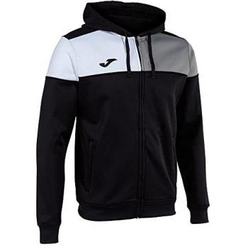 Chaqueta con capucha Joma Crew V para hombre en color negro, gris y blanco, modelo 103087, diseñada para fútbol, con cremallera y características confortables