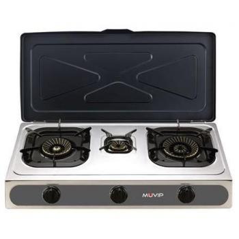 Muvip Parrilla de Acero Inoxidable - Quemador de Hierro Fundido - Quemadores Desmontables - Base Antideslizante - Dimensiones: 71x37x12.3 cm - Color Plate