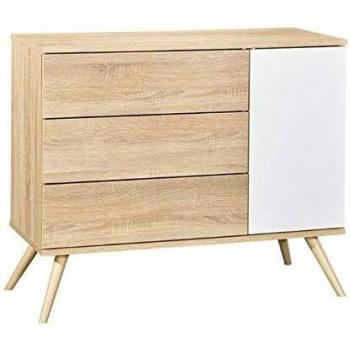 Commode Seventies Blanca con 1 Puerta y 3 Cajones de Madera