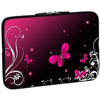 Funda de Neopreno para Portátil de 15,6'' con Diseño Mariposa y Color Negro/Rosa